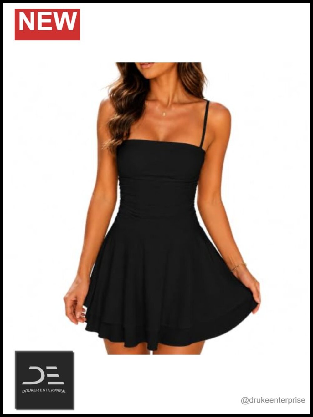 JOTWIS Spaghetti Strap Square Neck Ruched A-Line Mini Summer Dress Sleeveless